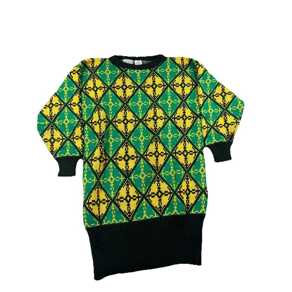 Vintage Andrew St John Sweater Women's Small Tunic Oversized Argyle Knit‎ 80s